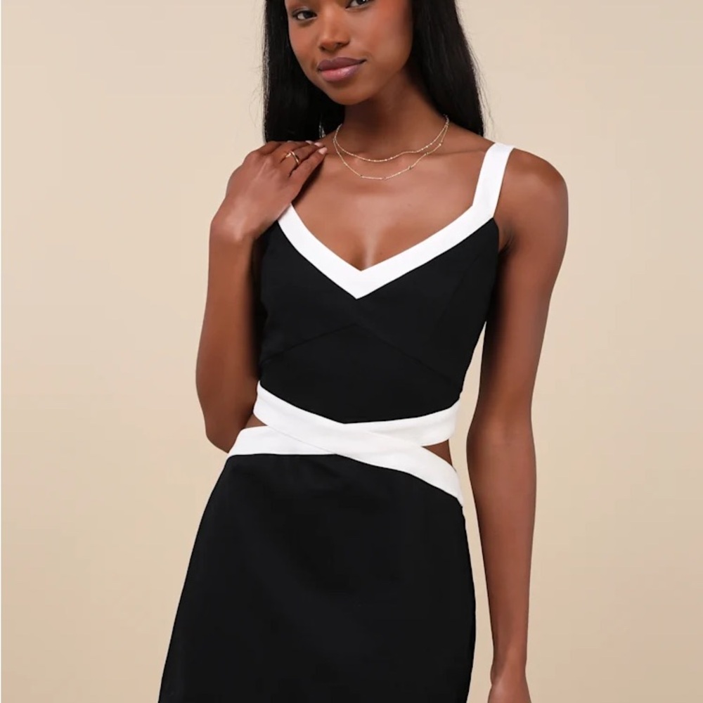 Lulu's Black and White Women's Mini Cut Out Dress